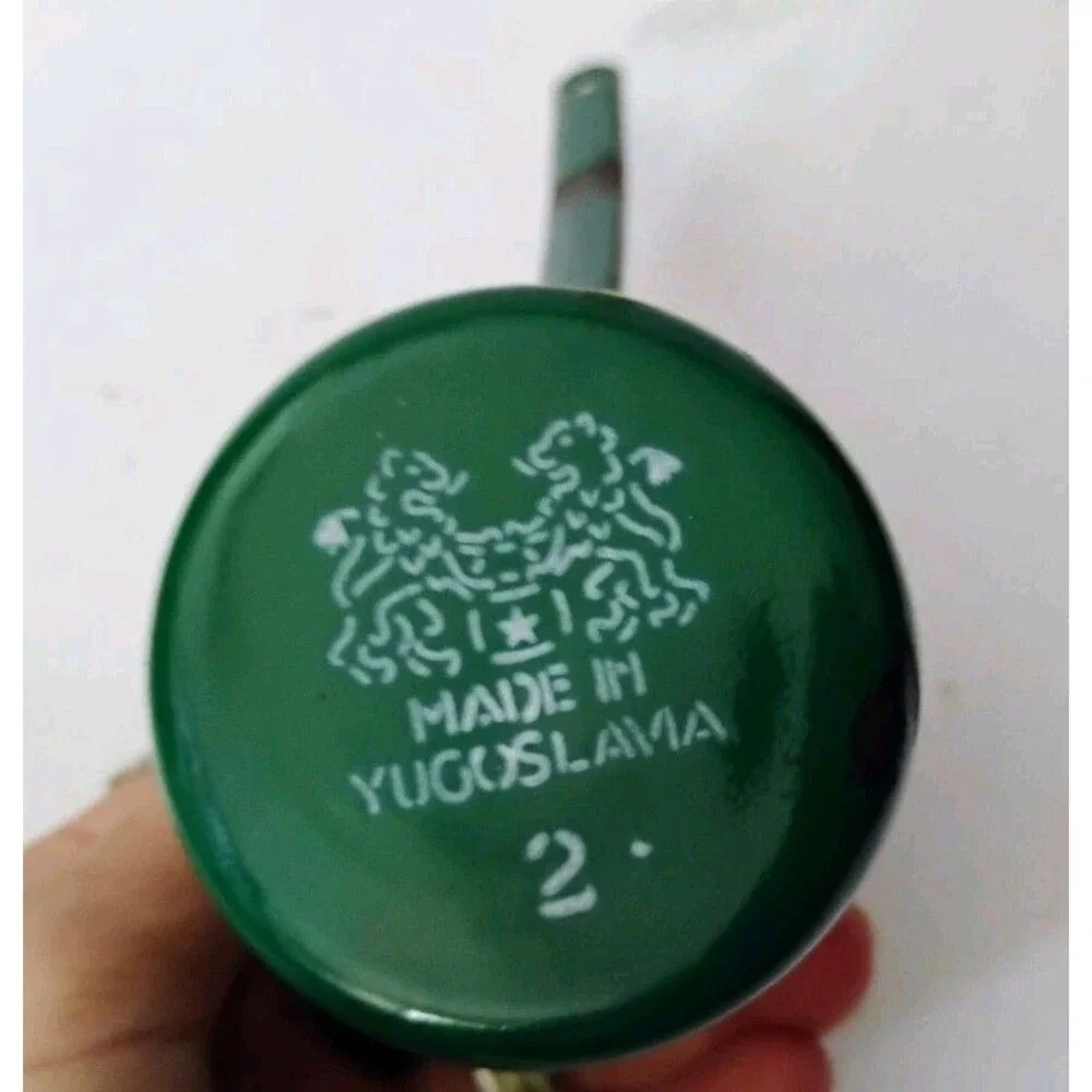 Vintage Green Enamel Turkish Coffee Pot Made in Yugoslavia Cezve Briki Pot Rust